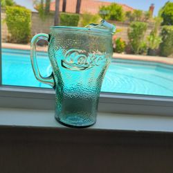 Coca Cola Green Glass Pitcher Vintage 