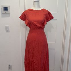 Mango Ruffle Sleeve Open Back Dress