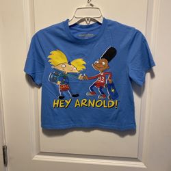 Licensed Nickelodeon Hey Arnold Cropped Summer Top Graphic T-Shirt size xsmall 