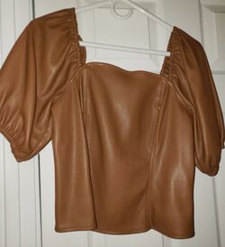 Leather puff sleeve top