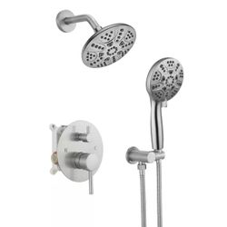 BWE Single Handle 1-Spray Round Rain Shower Faucet 1.8 GPM with Dual Function Pressure Balance Valve in. Brushed Nickel.
