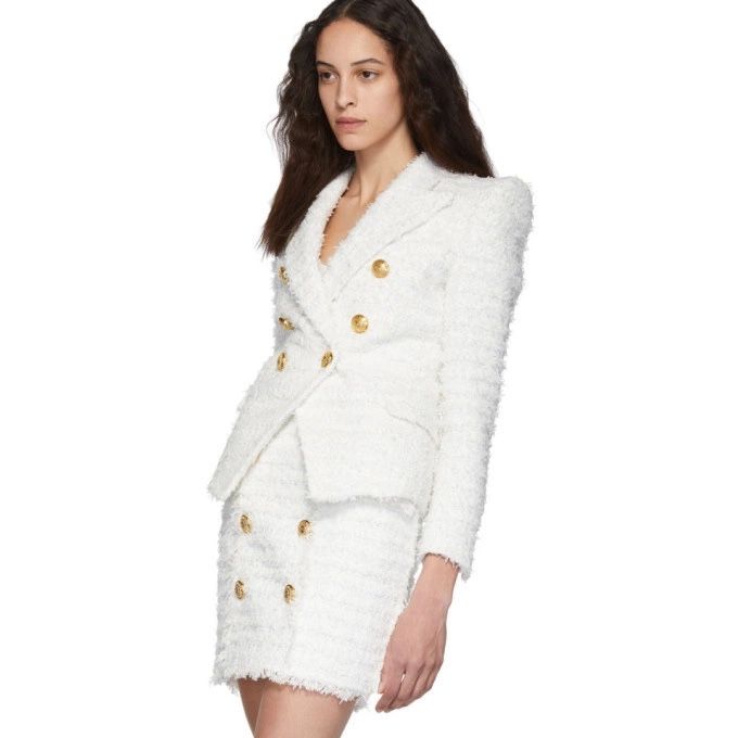 Brand new Balmain White Tweed Blazer and Skirt Set
