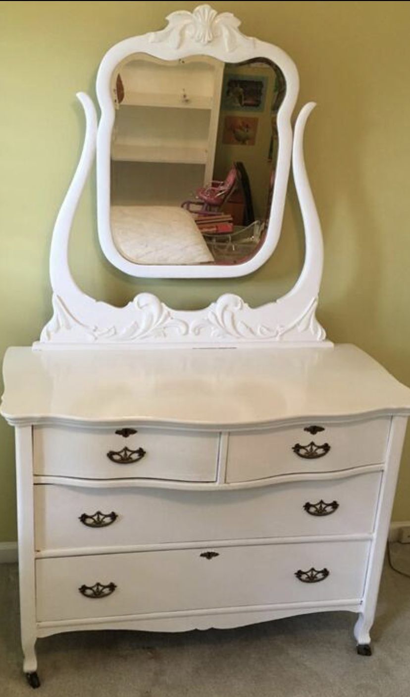 Gorgeous white antique dresser with mirror