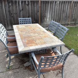 Tile table, 6 aluminum chars and cushions