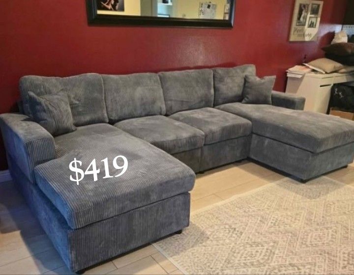 U Shape Sectional Sofa Dark Gray Corduroy NEW