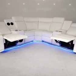 WHITE RECLINER SECTIONAL - BLUETOOTH SPEAKERS & LED’s