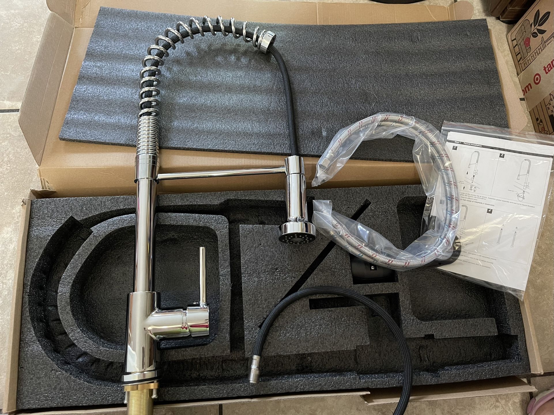 “Brand new” stainless steel kitchen faucet sink incl hot/cold hoses& Soap Dispenser Chrome