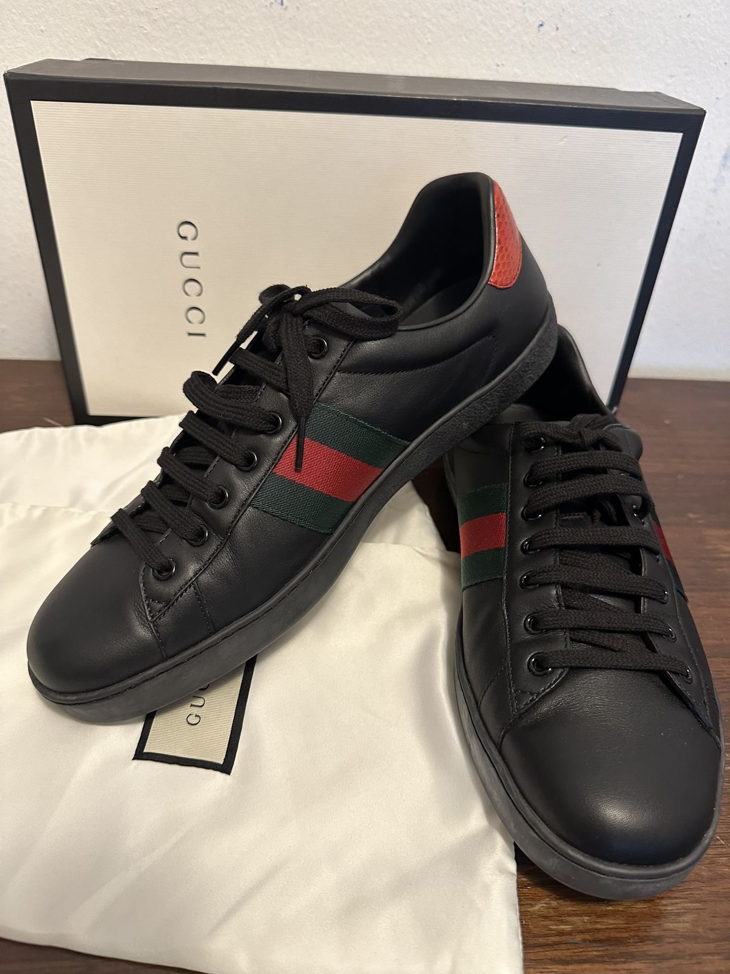 Gucci Black Leather Sneakers with Box