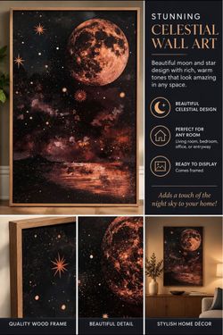 Moon & Stars Celestial Framed Canvas Wall Art