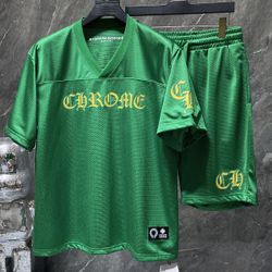 Chrome Jersey Hearts Green Shorts Set Yellow Small S Medium M Large L XL