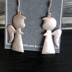 925 Sterling Silver Vintage Ángel Earrings 
