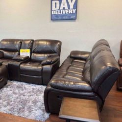 *Weekend Special*---Madrid Stunning Brown Leather Reclining Sofa/Loveseat Sets---Delivery And Easy Financing Available🙌