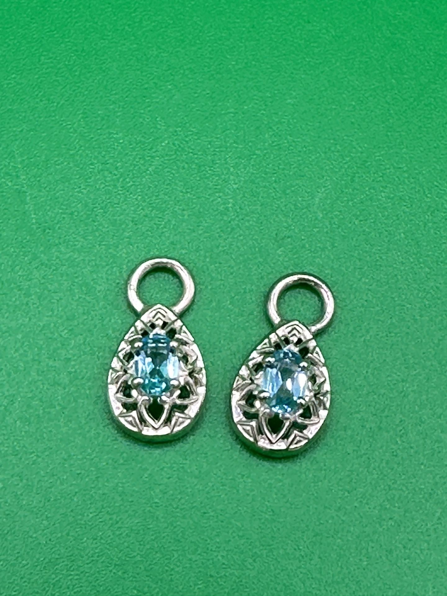 Blue Topaz Sterling Silver Pendants/Earrings 925 1” Long 2.54 Grams Great Condition 
