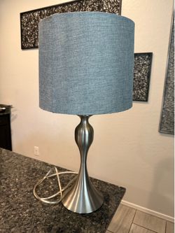 Modern Brushed Nickel Table Lamp with Gray Fabric Shade