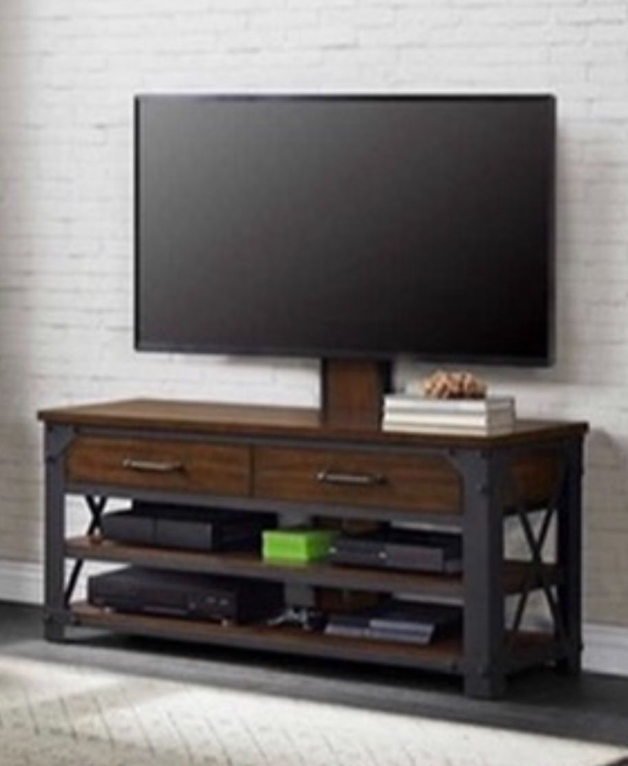 Industrial TV Stand with Mount – Wood & Metal Media Console