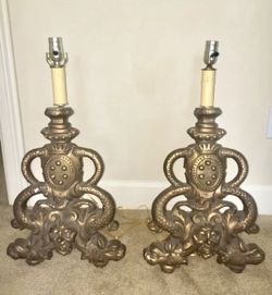 Antique solid bronze andirons now lamps- vintage