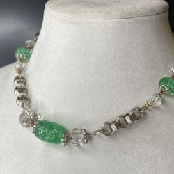 At Deco Jade Green Bohemian Glass Beaded Choker