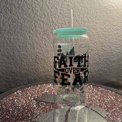 Faith over fear glass tumbler 16oz