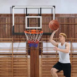 篮球板B5 $150 Adult Basketball Hoop Shatterproof Backboard Basketball Net Set Shooting Frame Outdoor Wall Mounted Standard Basketball Board 48in/32in