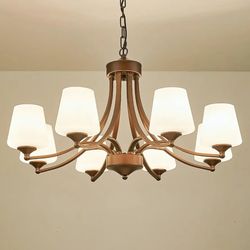 7534: New 8-Light Large Rustic Chandeliers with Frosted Milky White Glass, Classic 30”Pendant Ceiling Light, Oil Rubbed Bronze Durable Metal Hanging F