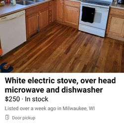 White G.E. ELECTRIC STOVE MICROWAVE,DISHWASHER 