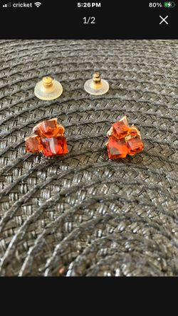 Dark Orange Brown Rust 3-cluster stones pierced earrings