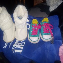 Light Blue And Pink Little Girls Size 3' Converse And Size 3 Koala Boots
