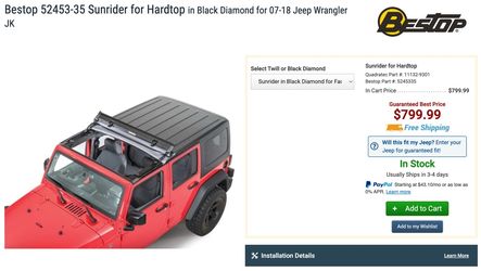 Jeep JK 4-Door Hardtop + Bestop Sunrider + Headliner Kit