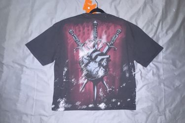 YoungLA Sacred Heart Daggers Distressed Acid Wash Graphic Tee Mens Large NWT