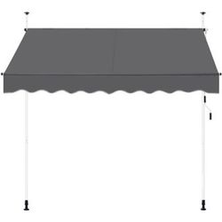 Manual Retractable Awning with Adjustable Angle & Height, Outdoor Waterproof Retractable Awning for Patio, Balcony, Courtyard, Porch, Deck