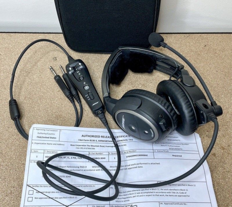 Bose A20 Aviation Headset with Bluetooth Dual Plug Cable Black for