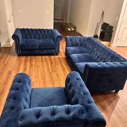 3PCS Blue Couch Set