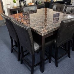 Brown Faux Marble 7pc Dining Set Counter Height