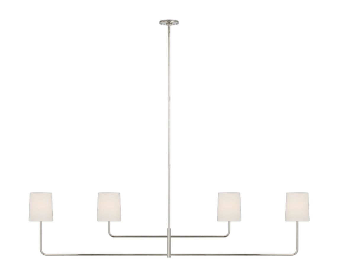 Visual comfort 4 light linear polished nickel chandelier - “go lightly” design. 70” wide. New