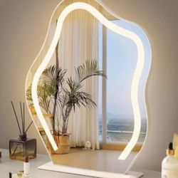 FENCHILIN Vanity Mirror with Lights 17.7" X 21.6" Irregular Cute Cloud Lighted Makeup Mirror with Dimmable 3 Light Modes Esthetics Hollywood Mirror fo