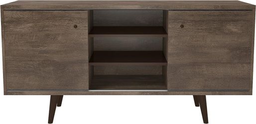 *BRAND NEW* Mid-Century 3-Shelf TV Stand (53-Inch), Antique Brown