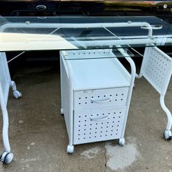 Glass And Metal Desk With File Cabinet
