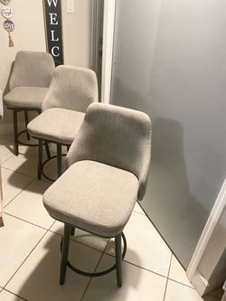 Set of 3 Upholstered Swivel Bar Stools