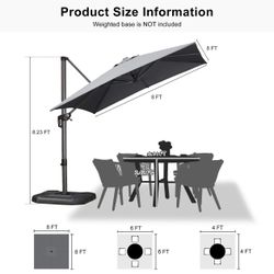 PURPLE LEAF 8 × 8 FT Patio Umbrella, Outdoor Cantilever Umbrella with Champagne Post, Hanging Offset Umbrella for Pool, Deck Garden, Grey