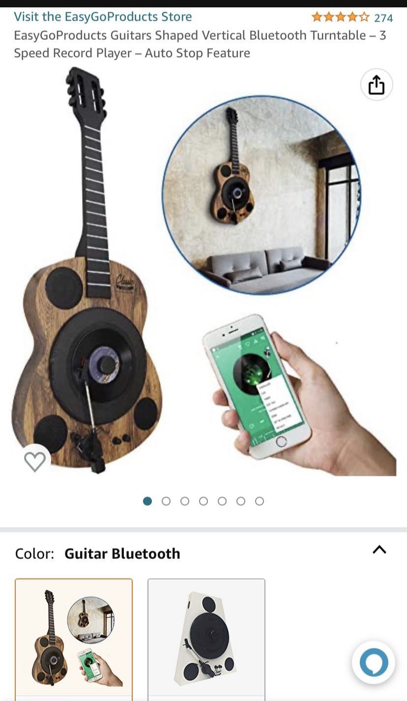 Guitars Shaped Vertical Bluetooth Turntable 3- Speed Record Player 