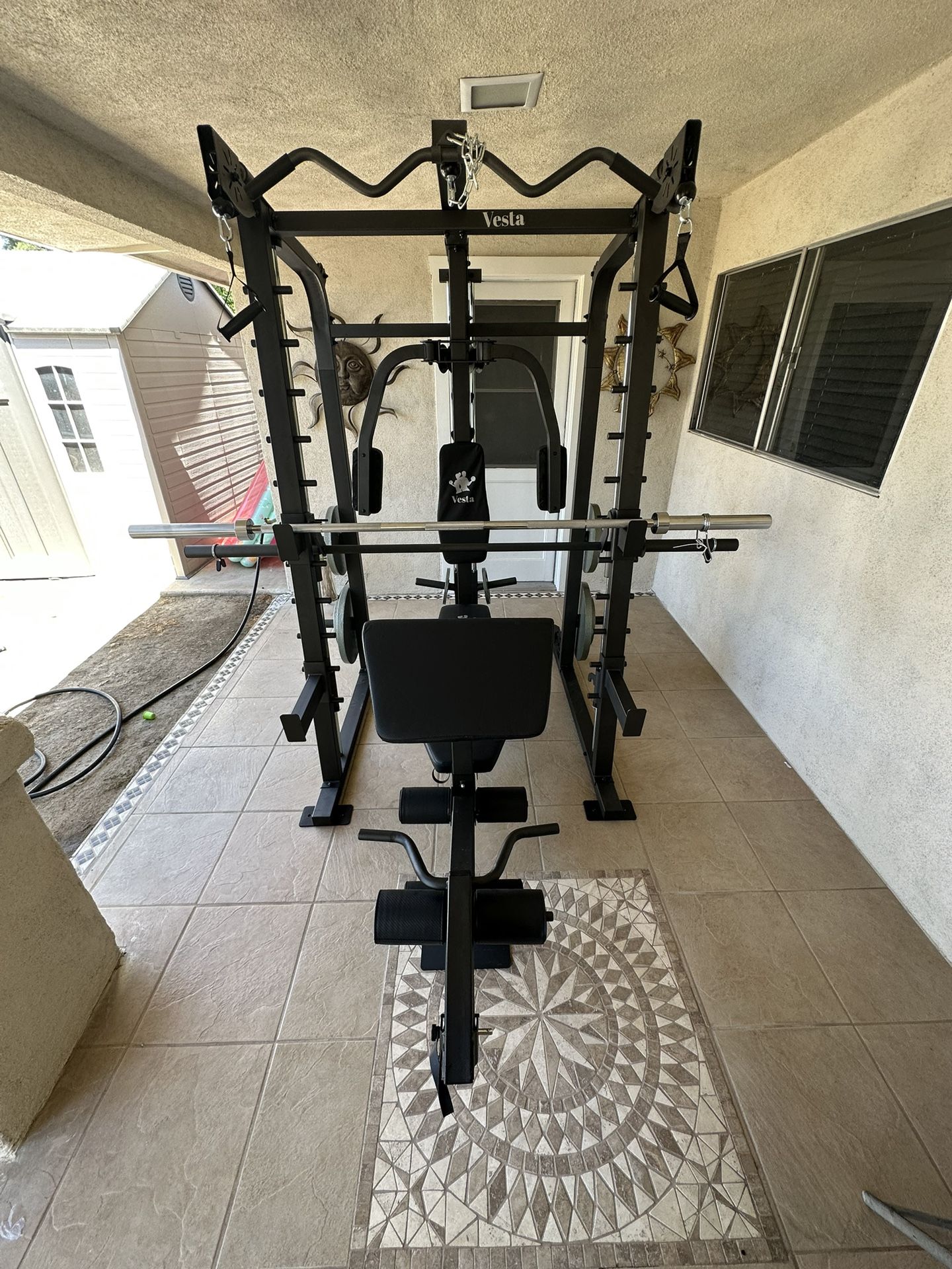 Vesta Fitness Smith Machine 2001 w/Bench Attachment | 230lb Bumpers Weights | 7ft Olympic Bar | Fitness | Gym Equipment | FREE DELIVERY 🚚