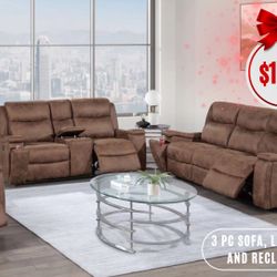 3 Pc Sofa, Loveseat And Recliner 