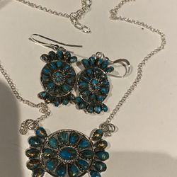 Genuine Turquoise Silver Jewelry Set 