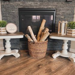 End Table Pair. Sturdy Real Wood With Pedestal Legs