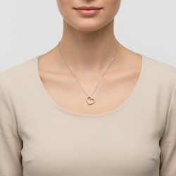 14K Yellow Gold Diamonds Open Heart Pendant & 16" Barrel Link Chain - 0.28ct