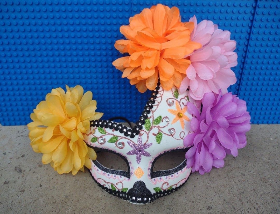 Masquerade Day Of The Dead Costume Cinco e Mayo Skull Flower Mask