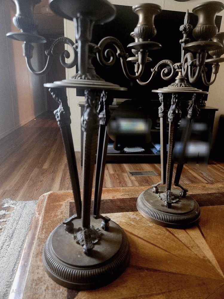 2 Antique-Style Ornate Metal Candelabras