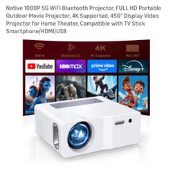 Native 1080P 5G Wi-Fi Bluetooth Projector — Full HD Portable Outdoor Movie Projector
