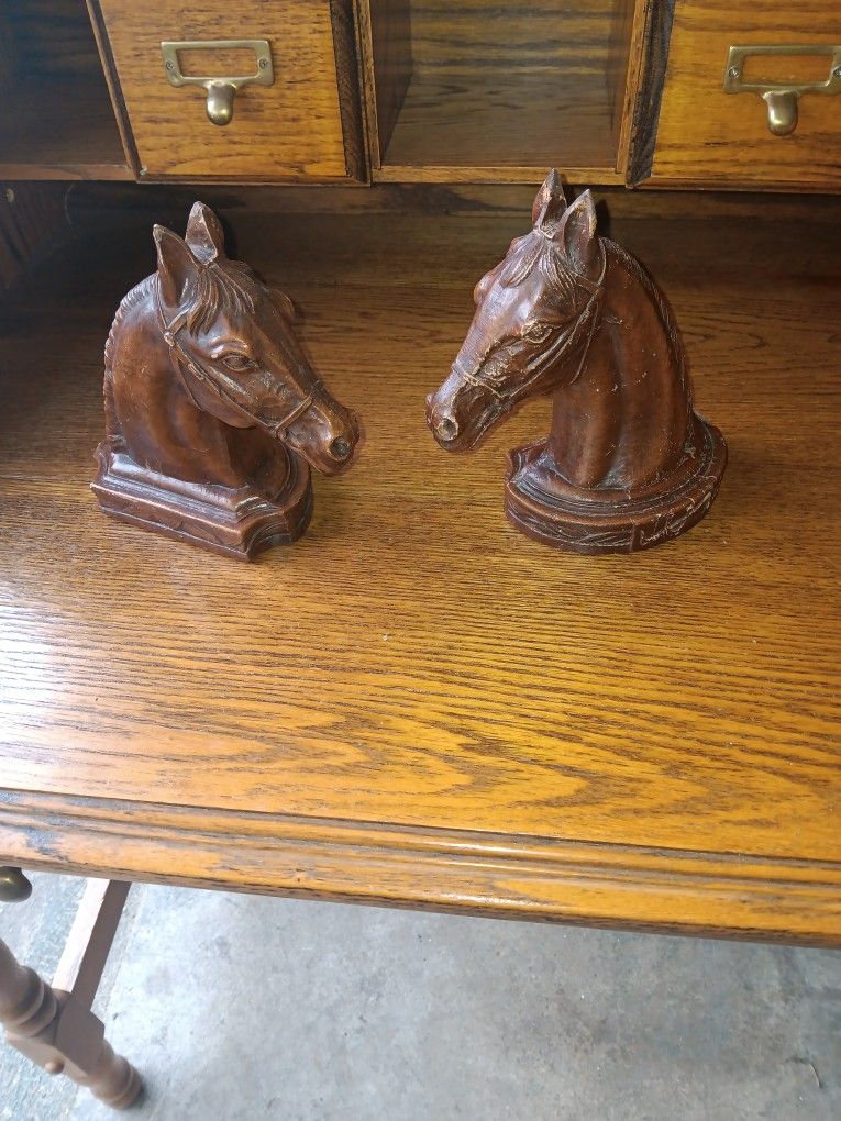 Vintage Wood Horse Bookends