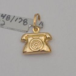 14K Yellow Gold Rotary Telephone Pendant Charm Vintage Style
